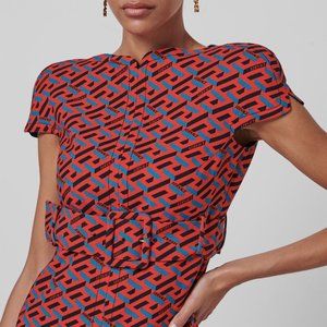 **SOLD** Versace La Greca Monogram Print Belted Wool Mini Dress,